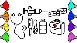 Learn How to Draw and Coloring Medical Supplies video for Kids and Toddlers