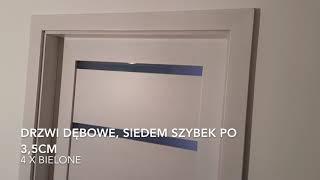 Drzwi dębowe siedem szybek po 35 cm. 4 x bielone.