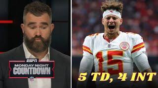 Monday Night Countdown  Jason Kelce reacts to Mahomes has 5 TD 4 INT Chiefs QB is waning visibly