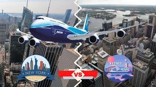 New York vs Sydney  Plane landing. View from the porthole