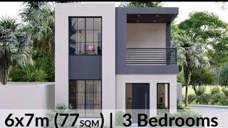 6x7 Meters Small House Design Idea with 3 Bedrooms