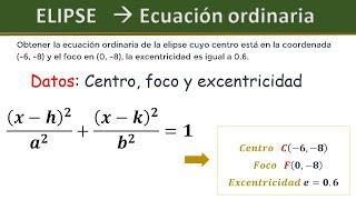 Como obtener  la ecuacion ordinaria de la ELIPSE  DATOS excentricidad y foco