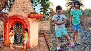 पाटाला आलं पाणीआमच्या देवीचे मंदिरOvee Exploring Village & Temple  Ovee and Mumma