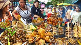 Cambodian Best Countryside Street Food - Crispy Shrimp Fish Patty Palm Cakes Snail Crab&more