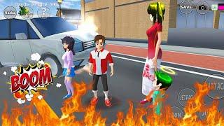 OMG  Hari ini Viral Yuta and Mio kecelakaan Tabrakan mobilnya terbakar in Sakura School Simulator