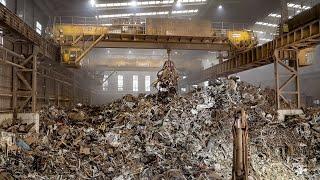 Extreme Process of Making Brand New Steel with Scrap Metal. Scrap Recycling Factory in Korea