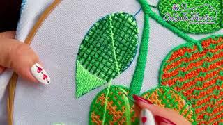 Bordado Fantasía Hoja 108  Hand Embroidery Leaf  with Fantasy Stitch. #bordado #handembroidery