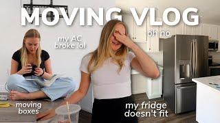 MOVING VLOG #1 moving boxes fridge shopping *my new fridge doesnt fit* my AC is broken lol