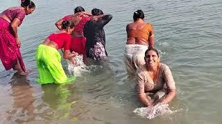 aunty bath in river