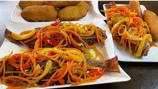 ESCOVIETCH FISH Jamaican Style. Fried  Snapper Topped with Vegetable Pickle Sauce.