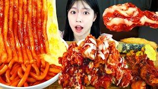 ASMR MUKBANG 직접 만든 불닭 떡볶이 양념치킨 튀김 먹방 & 레시피 FRIED CHICKEN AND Tteokbokki EATING