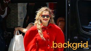 Rita Ora arrives at her hotel rocking red look in New York City NY