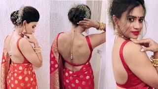 Hot Indian bhabhi in saree      backless blouse romance scenes #kiss