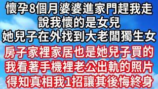 懷孕8個月婆婆進家門趕我走，說我懷的是女兒，她兒子在外找到大老闆獨生女，房子家裡家居也是她兒子買的，我看著手機裡老公出軌的照片，得知真相我1招讓其後悔終身！#心靈回收站