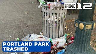 Portland Waterfront Park covered in trash after 4th of July celebration