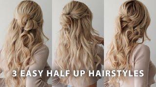3 EASY HALF UP HAIRSTYLES  Perfect for Weddings Bridal Prom & Work