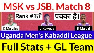 MSK vs JSB Dream11 8th Match Masaka KC vs Jakana Super Bullets Uganda Mens Kabaddi League 2022