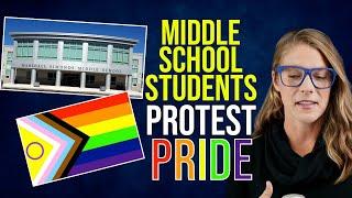 Students protest pride U-S-A are my pronouns  Christian Watson