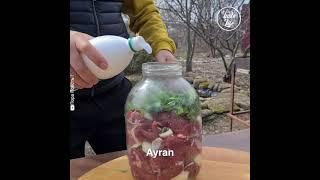 Juicy Lamb Shashlik Marinated With Ayran in a Glass Jar