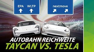 Porsche Taycan vs Tesla Model 3 auf Autobahn mit Reichweiten-Überraschung  EPA & WLTP Vergleich