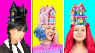 Wednesday vs Enid vs Mermaid - One Colored House Challenge Funny Relatable Situations