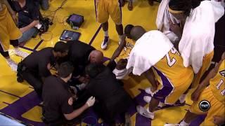 Julius Randle taken off on stretcher broken leg in NBA debut -- Rockets at Lakers