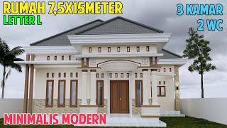 DESAIN RUMAH 75X15M MINIMALIS MODERN 1 LANTAI LETER L 3 KAMAR TIDUR TERBARU