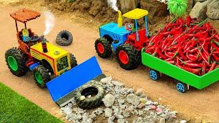 Diy mini tractor making Red Chilli Powder Grinder Machine project  Rescues Tractor tire blown