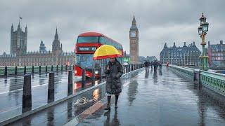 A Rainy London Morning Walk along South Bank from Tower Bridge to Big Ben & Trafalgar Square  4K