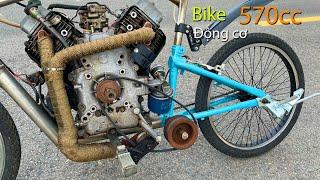 Chế xe đạp máy sử dụng dây Curoa và động cơ 570cc  V-Twin engine