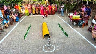 Wow The difficult challenge of passing the football through the tin tunnel