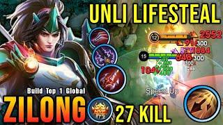 27 Kills New One Shot Build Zilong Insane LifeSteal - Build Top 1 Global Zilong  MLBB