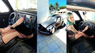 Amanda Cranking stalling and moving her VW Beetle Fusca out of driveway - Pedal pumping coldstart