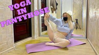  Yoga Challenge  Stretching home in Pantyhose