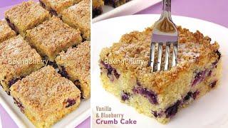 This Soft Vanilla Cake with Crumb Topping Bursts with Juicy Blueberry Flavor