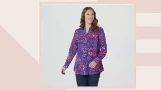 Denim & Co. Printed Woven Button Front Roll Tab Sleeve Tunic on QVC