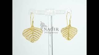 Triangular Leaf Earrings Viana Traditional in 925 Sterling Silver w 24k Gold Bath