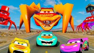 Live Epic Escape From Giant Spider-Legged Monsters in BeamNG.Drive ft. Lightning McQueen  Action