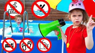 Eva shows the safety rules in the pool others  compilation video with dad