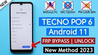 Tecno Pop 6 Be7 Frp BypassUnlock Google Account Lock Without PC - Pin Lock Sim Method Fail 2023