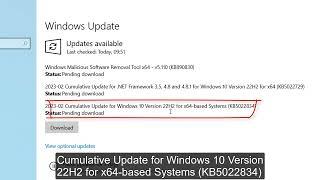 Cumulative Update for Windows 10 Version 22H2 for x64 based Systems KB5022834