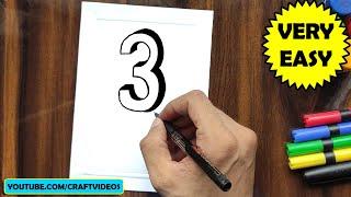 HOW TO DRAW 3D NUMBER 3  WRITE 3D NUMBER 3