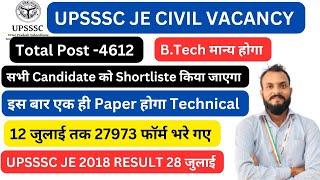 UPSSSC JE CIVIL VACANCY  UPSSSC JE TOTAL FORM FILL UP  UPSSSC JE 2018 RESULT  UPSSSC JE SYLLABUS