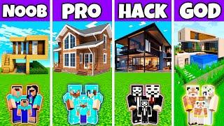 Minecraft Battle  New Luxe Family House Build Challenge - Noob vs Pro vs Hacker vs God