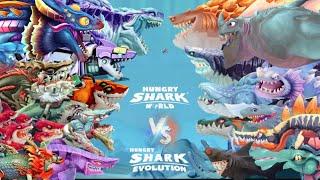 HUNGRY SHARK WORLD VS HUNGRY SHARK EVOLUTION - ALL 70 SHARKS ALL SKINS UNLOCKED BEHMOTH 2022