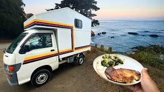 Overnight in my DIY Japanese Kei Truck Camper  Cooking Shark Steaks