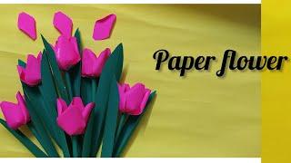 How to make Pink tulip flower with craft papereasy paper flower for kidsDIY paper flowerhome deco