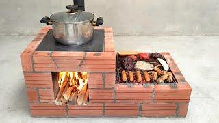 How to make a 2 in 1 wood stove from beautiful red bricks