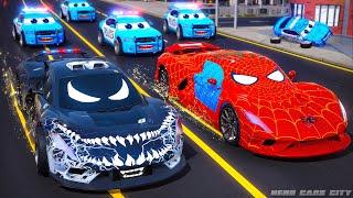 Evil Venom Cars Rampage Spiderman Car & Police Cars Battle for City Defense  Episode 1 Hero Cars