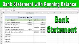 how to create bank statement with the running balance in MS excel  bank statement